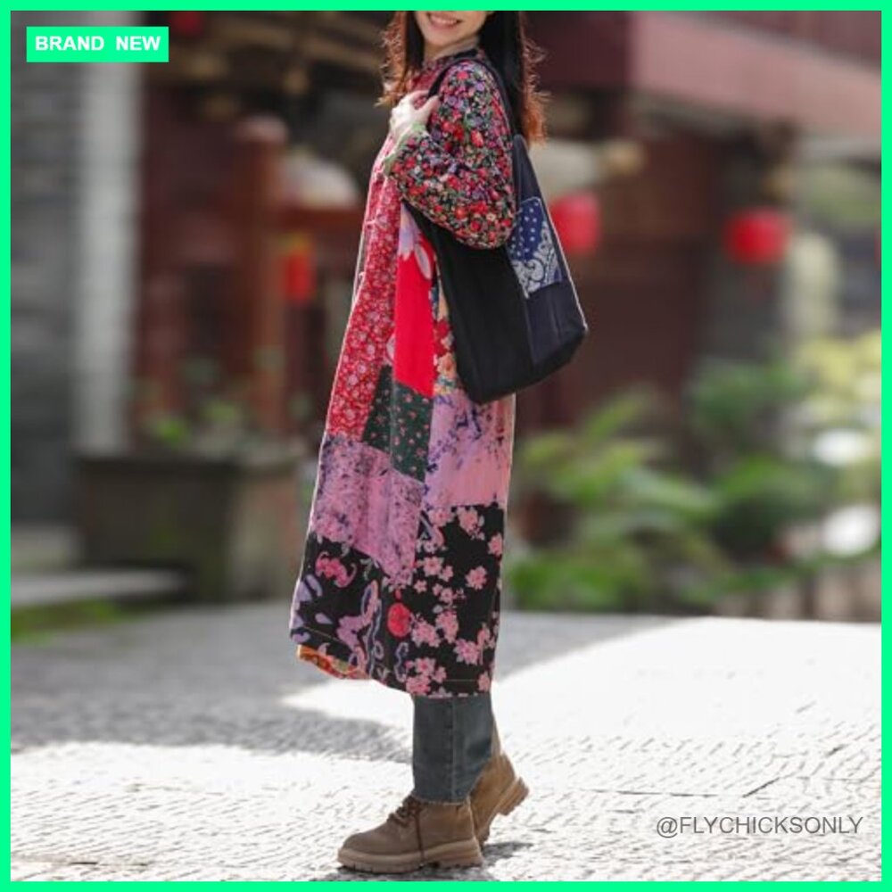 Cotton Linen Patchwork Long Jacket Casual Oversiz… - image 4